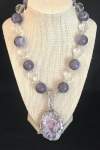 Purple Stone and Crystal Necklace with Wire Wrapped Stone Pendant 