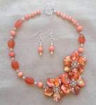 Orange Necklace with Floral Pendant 