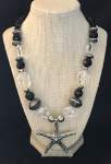 Black and Clear Crystal Necklace with Starfish Pendant 