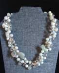 Beige Pearl and Crystal Wire Crochet Necklace 