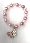 Pink Pearl and Crystal Elasticized Bracelet with Butterfly Charm 
