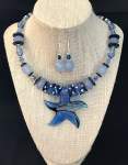 Blue Memory Wire Necklace Set with Blue Glass Starfish Pendant 