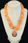 Orange Howlite Necklace with Orange Oval Pendant 