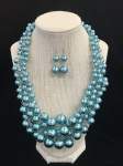 Turquoise Pearl Wire Crochet Bib Necklace 