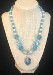 Turquoise and White Necklace with Crystal Pendant 