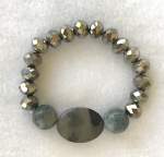 Silver Crystal and Grey Stone Elastisized Bracelet 