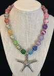 Rainbow Glass Beaded Necklace Set with Silvertone Starfish Pendant 