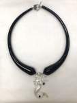 Black Hand Blown Glass Tube Necklace with mermaid Pendant 