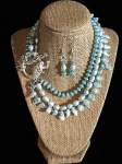 Triple Strand Turquoise Pearl Necklace with Mermaid Clasp