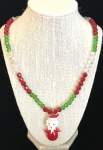 Red, White and Green Crystal Necklace with Glass Santa Pendant 