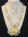 Yellow and Orange Crystal and Pearl Necklace Set with Citrus Theme Heart Pendant 
