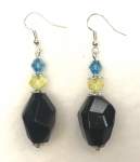 Turquoise, Yellow and Black Crystal Earrings  a pair