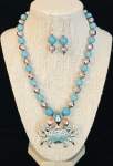 Turquoise and Silver Necklace Set with Crab Pendant 