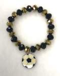 Black and Gold Crystal Elasticized Bracelet with Soccer Ball Charm 