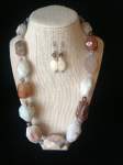 Large Beige and White Agate Nugget Necklace Set 