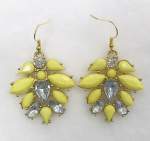 Yellow and Rhinestone Dangle Earrings 