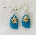 Turquoise Glass Bead EArrings with Love Charms 