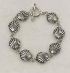 Pewter Scallop Seashell Bracelet with Toggle Clasp 