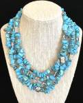 Multi Strand Turquoise Howlite and Silvertone Necklace 