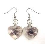 Purple Glass Heart Earrings 