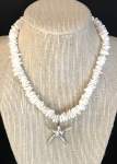 Puka Shell Necklace with Silvertone Starfish Pendant 