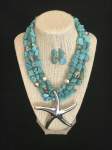 Triple Strand Turquoise Necklace Set with Starfish Pendant 
