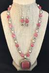 Pink and Silver Necklace with Pink Pendant 