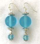 Turquoise Frosted Glass and Crystal Earrings 