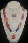Gator Blue and Orange Necklace Set with Orange Pendant 